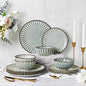 GBHOME Stoneware Dinnerware Sets for 4,Handcrafted Embossed Design Reactive Glaze Ceramic Plates and Bowls, Dishwasher and Microwave Safe, Service for 4(12pcs) (Space Blue, Service for 4)