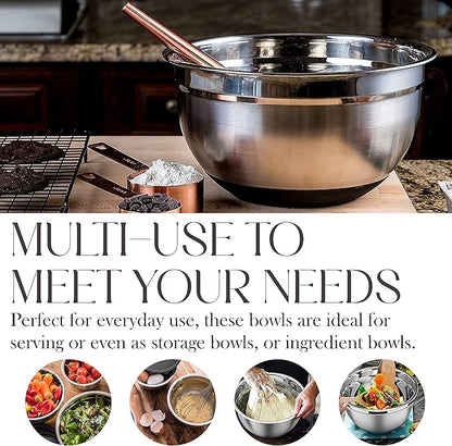 Bellemain Stainless Steel Non-Slip Mixing Bowls with Lids (5 Piece, Silver/Black)