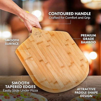 Zulay Kitchen Bamboo Pizza Peel – Large 15” Wooden Pizza Paddle with Long Handle – Easy-Glide Beveled Edge for Baking, Transferring & Serving – Durable Pizza Board for Oven, Stone & Grill