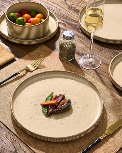 Dinnerware Set for 6, Ceramic Ribbed Plates, Dishes | 18-Piece Stoneware Dinner