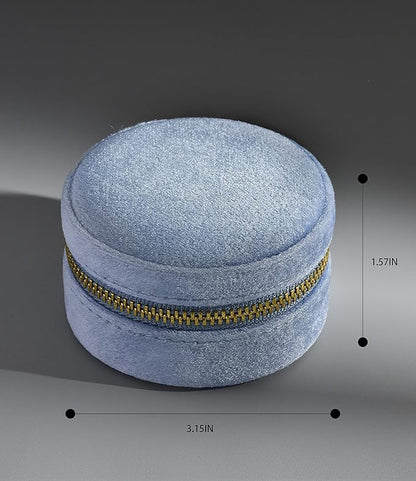TAIMY Plush Velvet Travel Jewelry Box, Round Mini Travel Jewelry Case for Women Girls, Portable Mini Jewelry Travel Organizer Boxes for Rings Earrings Necklaces Bracelets(Ocean Blue)