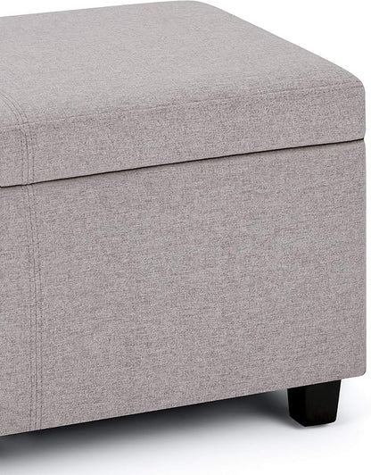 SIMPLIHOME Avalon 48 inch Wide Contemporary Rectangle Storage Ottoman Bench in Cloud Grey Linen Look Fabric, Assembled, for the Living Room, Entryway and Family Room