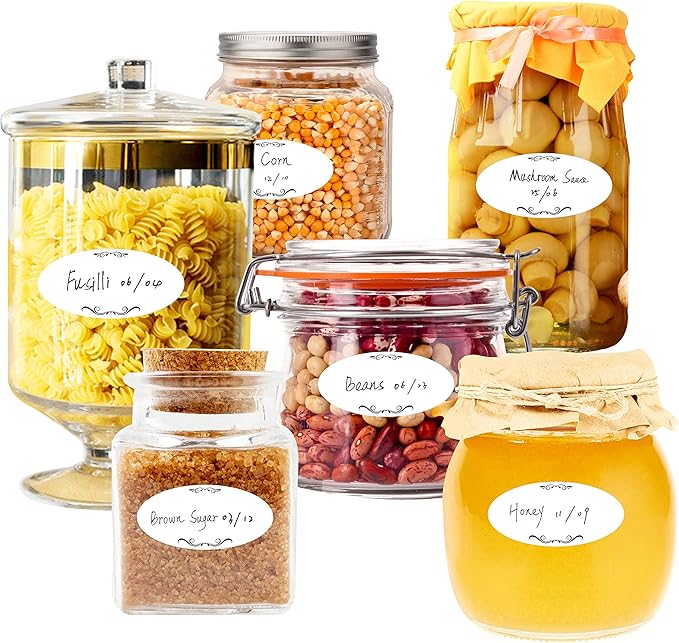500 Removable Freezer Pantry Canning Labels Set Water Oil Resistant with Perforation Line for Food Containers Jars Kitchen Restaurant Storage Organization
