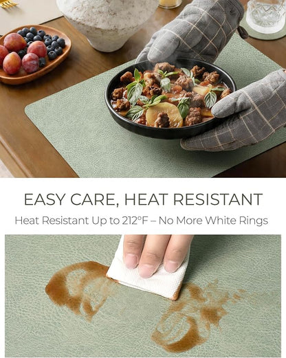 Leetaltree Reversible Faux Leather Placemats and Coasters Set of 16, 12x17 Inch