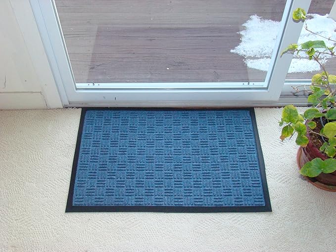Kempf Water Retainer Entrance Mat, Indoor Outdoor Rubber Rug, Moisture Trapping, Absorbent Mat, 2 by 3-Feet, Blue