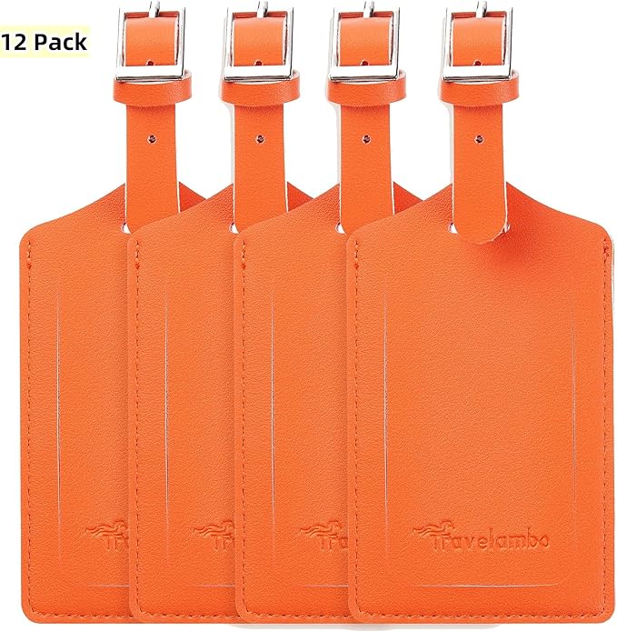 Travelambo Luggage Tags for Suitcases PU Leather Travel Tags Bag Tags Privacy Protection Travel Essentials