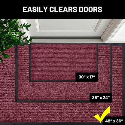 Sierra Concepts Front Door Mat X-Large Welcome Floor Mats - Entryway Indoor Outdoor Entrance Doormat, Patio, Porch, Muddy Dog Shoe, Inside Outside Low Profile 48x36in, 2-Pack Red