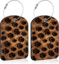Brown Black Animal Print Paw Prints Leather Luggage Tag for Suitcase 2 Pack Luggage Tag with Privacy Name ID Label and Stainless Steel Loop for Travel Bag Suitcase