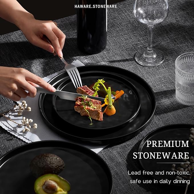 HaWare Dinnerware Sets, 24-Piece Stoneware Dish Set
