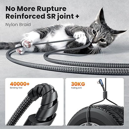 USB C Cable 10ft 100W Right Angle Fast Charging Cord, Nylon Braided USB 2.0 Cable for iPhone 17 16 15 Pro Plus Pro Max Air, iPad Pro, Samsung Galaxy S24 S23, Switch, MacBook Pro, Pixel
