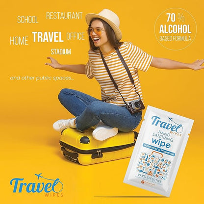 Hand Sanitizing Travel Wipes – 30ct Individually Wrapped | Fresh Citrus Scent, Moisturizing, 70% Alcohol Wipes | Travel, Home, Office, Daily Use | Made in USA