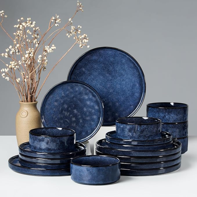 HaWare Dinnerware Sets, 18-Piece Plates and Bowls Set, Reactive Starry Blue |