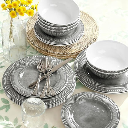 AELS Melamine Dinnerware Set of 18 Pcs, Dinner Dishes Set for Indoor and Outdoor Use, Melamine Plates and Bowls Set for 6, Dishwasher Safe, Lightweight Unbreakable, BPA Free, Gray