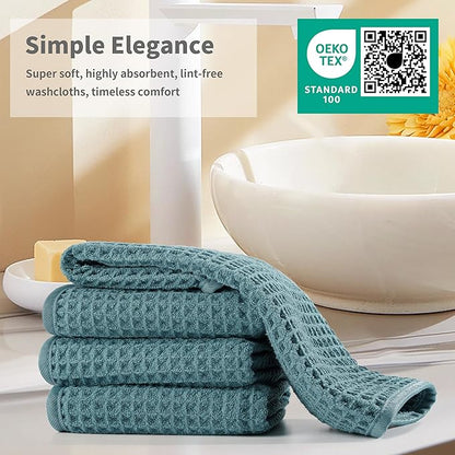 Microfiber Waffle Face Towels, 4 Pieces, Soft, Absorbent, Fast Drying, Lint Free (Green)