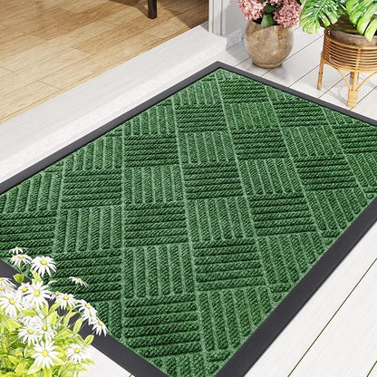 Smiry Front Door Mat Outside Entrance, Heavy Duty Outdoor Indoor Natural Rubber Doormat, Non Slip, Trap Dirt and Moisture, Easy Clean, Low Profile Patio Porch Entryway Mat, 71x47, Green