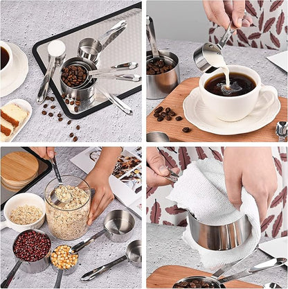 Measuring Cups Set of 5, Stainless Steel Measuring Cups Set, Kitchen Measuring Cup Set, Metal Measuring Spoons for Baking, Dry Measuring Cups, Heavy Duty Measurement Cups with 1/8 Measure Cup