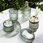 Bathroom Accessory Set, 5 Pcs Glass Bathroom Accessories Set with Lotion Dispenser,Toothbrush Holder, Soap Dish,Tumbler, Cotton Swab Jars, Home Set for Christmas/Housewarming, Modern Bathroom Decor