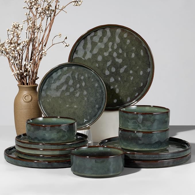 HaWare Dinnerware Sets, 12-Piece Plates and Bowls Set, Reactive Moss Green |