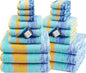 SEMAXE 18-Pack Bath Towel Set Include 6 Bath Towels, 6 Hand Towels, 6 Wash Cloths, 100% Cotton Bathroom Towels with Hanging Loops, Soft & Absorbent Towel, Colorful Towel