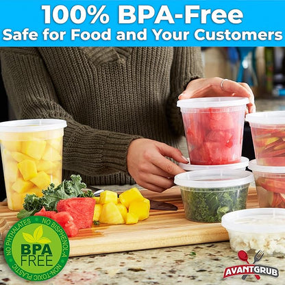 Deli-Grade BPA-Free 32oz Plastic Containers with Lids 24ct. Leakproof Microwavable Portion Container for To-Go Orders, Food Prep and Storage. Reusable Takeout Cups for Restaurant, Cafe and Catering.