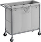 SONGMICS Laundry Basket with Wheels, 3-Section Rolling Laundry Hamper, 52.8 Gallons (200 L), Removable Liner, Steel Frame with Handle, 35.8 x 15.4 x 31.9 Inches, Dove Gray URLS005G01