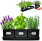 volila Herb Planter Indoor - Set of 3 Black Indoor Herb Garden Pots for Plants with Leather Handled Tray - Window Sill Plant Shelf - Herb Pots with Drainage Holes and Labels