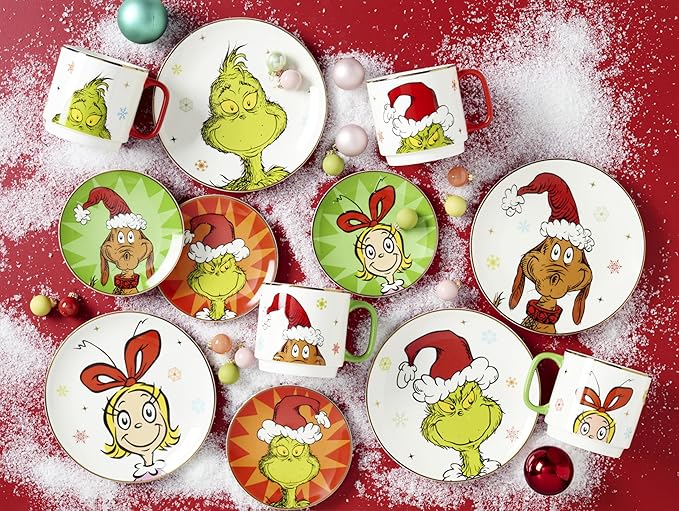 Lenox 898093 Merry Grinchmas Tidbit Plates, Service For 4, Assorted, Christmas Dishes, Dinnerware Set, Holiday