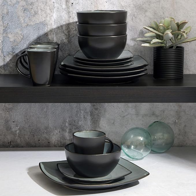 Gibson Elite Soho Lounge Square Reactive Glaze Stoneware Dinnerware Set