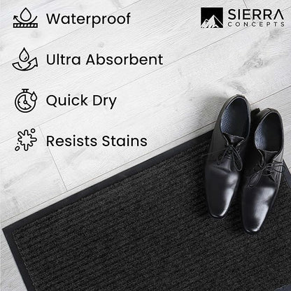 Sierra Concepts Front Door Mat X-Large Welcome Floor Mats - Entryway Indoor Outdoor Entrance Doormat, Patio, Porch, Muddy Dog Shoe, Inside Outside Low Profile 48x36in, 2-Pack Black