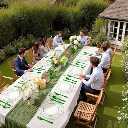 SUT 350 Pcs Green and Clear Plastic Dinnerware Set