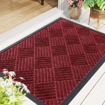 Smiry Front Door Mat Outside Entrance, Heavy Duty Outdoor Indoor Natural Rubber Doormat, Non Slip, Trap Dirt and Moisture, Easy Clean, Low Profile Patio Porch Entryway Mat, 29.5x17, Wine Red