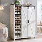 OKD Shoe Storage Cabinet with 2 Sliding Door, 7-Tier 62" Tall Farmhouse Entryway Shoe Organizer, Freestanding Rustic Hidden Shoe Rack Cabinet for Entryway, Antique White