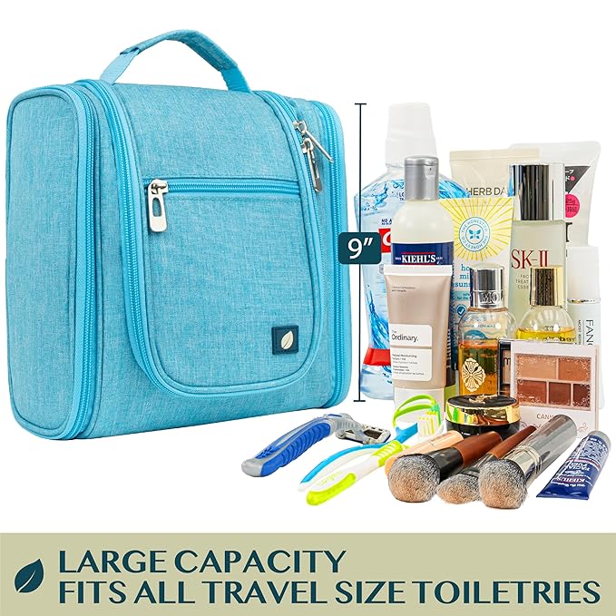 PAVILIA Toiletry Bag Travel Bag for Women Men, Hanging Cosmetic Organizer, Water Resistant Makeup Bag for Accessories Toiletries, Large Travel Essentials Kit (Turquoise)