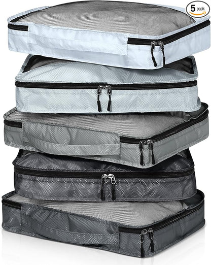 5 Pcs Packing Cubes for Suitcase Large Travel Cubes Carry on Luggage Organizer Bags for Clothes Accessories(M,Gray)