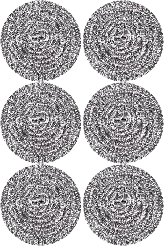 Stainless Steel Scourer Heavy Duty Scrubber Pads Steel Wool Pack of 6,40g