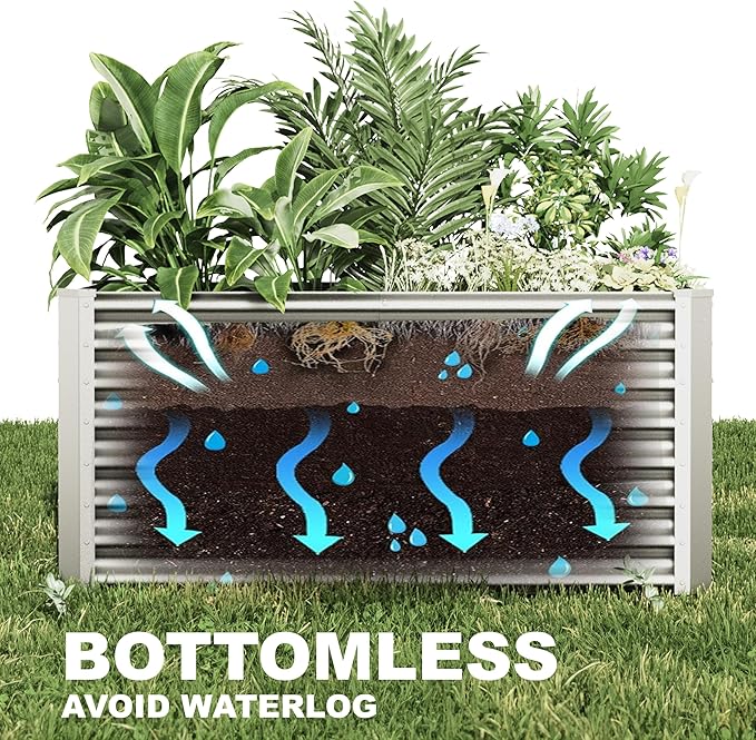 4x2x2ft Raised Garden Bed Kit, Galvanized Planter Garden Boxes Outdoor