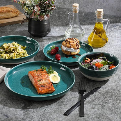 Gibson Elite Clarina 16 Piece Double Bowl Stoneware Reactive Glaze Round Plates