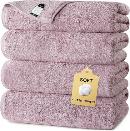 SEMAXE 4-Pack Luxury Bath Towels for Bathroom, 100% Cotton, Soft, Absorbent, and Quick-Drying, 55"x27", Purple, Perfect for Hotels, Gyms, and Spas