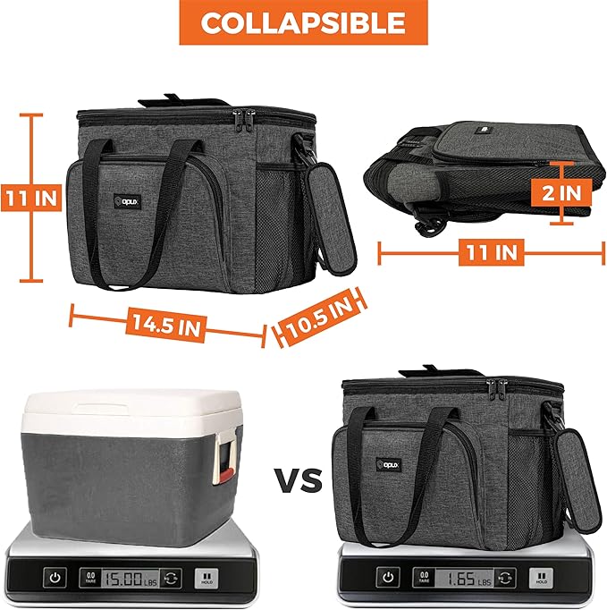 OPUX Soft Cooler Bag, Insulated Collapsible Lunch Cooler Tote for Men Work Camping Beach Travel, Portable Soft Sided Leakproof Waterproof Large Lunch Bag Box with Shoulder Strap 40 Cans, Charcoal Gray