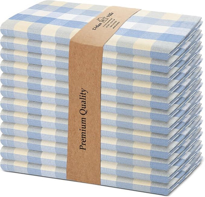 Urban Villa Cloth Napkins 100% Cotton Dinner Napkins Highly Absorbent 20x20 Inches (Set of 12) Blue Sand Buffalo Checks Reusable Washable Soft Durable Premium Quality Ideal for Home Wedding Parties