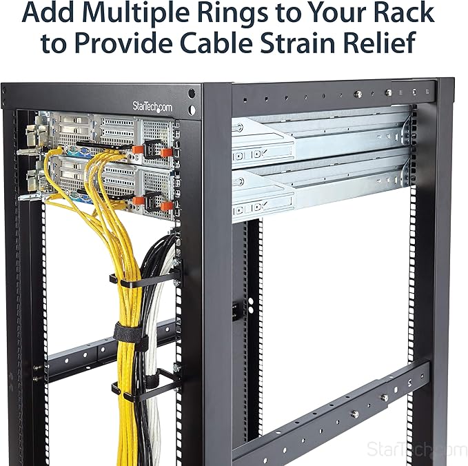 StarTech.com 1U Vertical 2.2 x 3.9in Server Rack Cable Management D-Ring Hook w/Flexible Opening - Network Rack-Mount Cord Organizer Ring (CMHOOK1U),Black (Pack of 2)