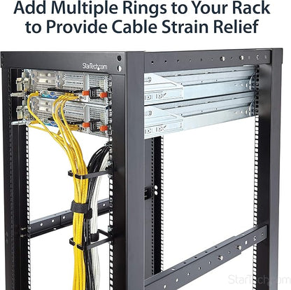 StarTech.com 1U Vertical 2.2 x 3.9in Server Rack Cable Management D-Ring Hook w/Flexible Opening - Network Rack-Mount Cord Organizer Ring (CMHOOK1U),Black (Pack of 2)