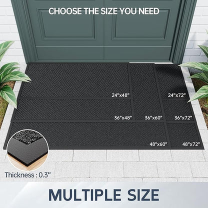 Front Door Mat, 5' x 3' Heavy Duty Indoor Outdoor Doormat, Non-Slip Backing Welcome Mats for Entryway, Low Profile, Commercial Door Mats