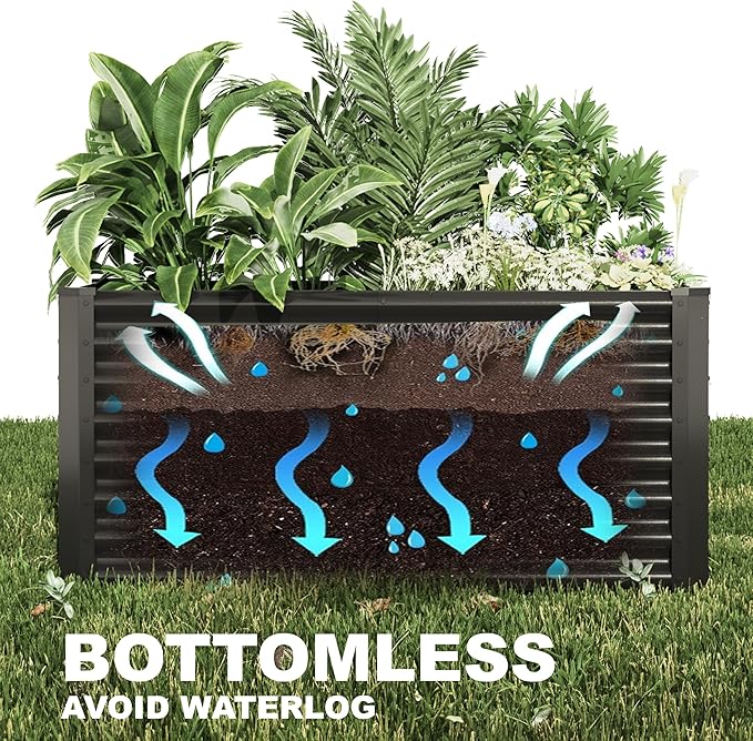 4x2x2ft Raised Garden Bed Kit, Galvanized Planter Garden Boxes Outdoor
