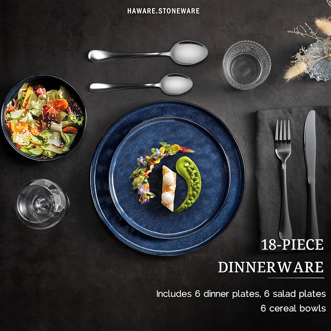 HaWare Dinnerware Sets, 18-Piece Plates and Bowls Set, Reactive Starry Blue |