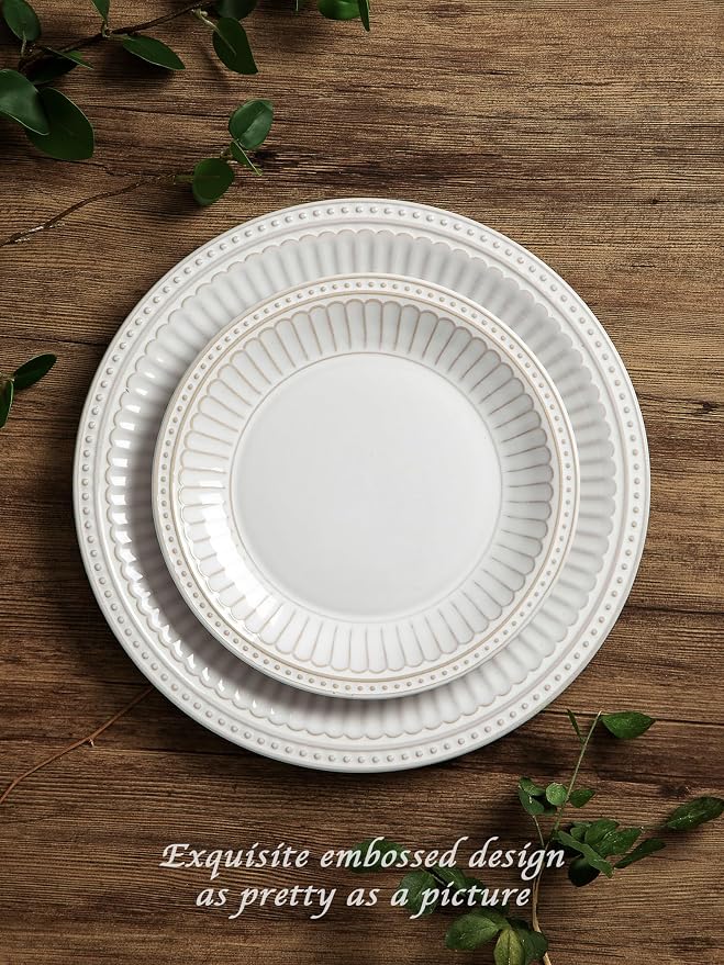 Famiware Ceramic Plates and Bowls Sets, Embossed Dishes Dinnerware