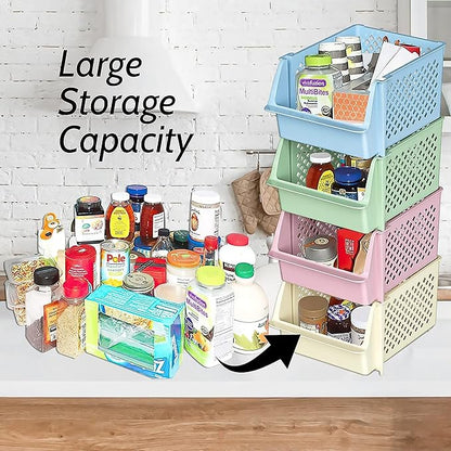 Skywin Plastic Stacking Bins Open Front for Pantry, 12-Pack Stackable Bins For Organizing Food, Kitchen, and Bathroom Essentials (Multi)
