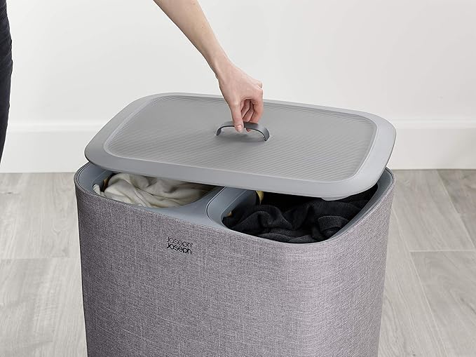 Joseph Joseph Tota 90 liter/23.8 gallon Laundry Hamper Separation Basket with lid, 2 Removable Washing Bags with Handles - Gray
