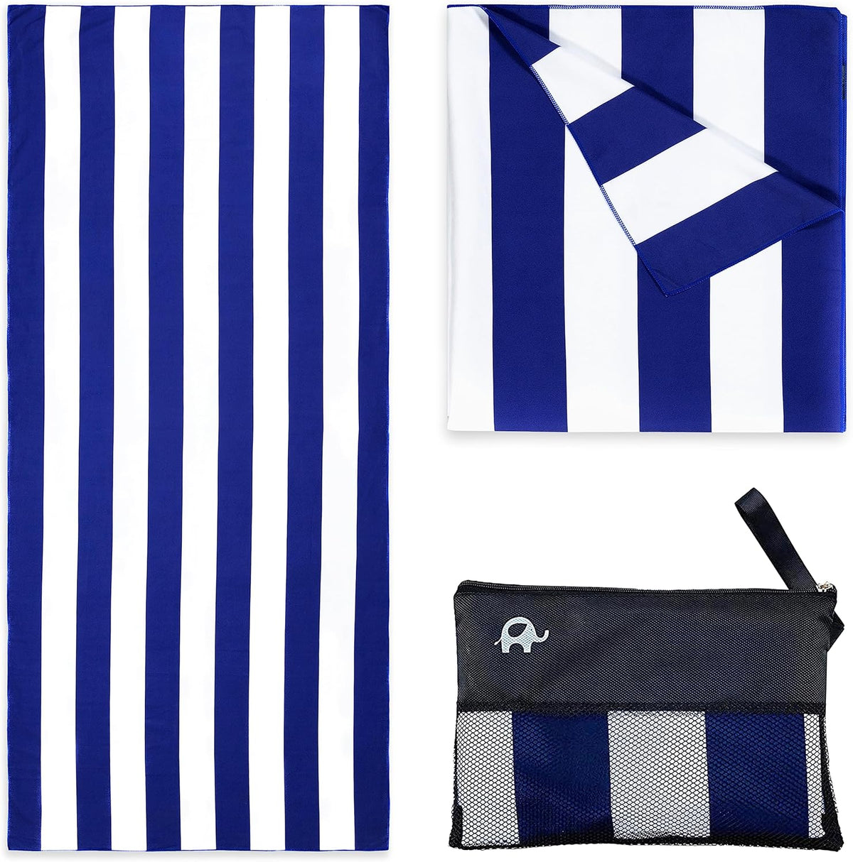 Elite Trend Microfiber Beach Towel for Adults with Bag - Extra Large 78x35 inch Lightweight Sand Free Quick Dry Towel for Travel, Swimming, Yoga, Camping (Cabana Navy)