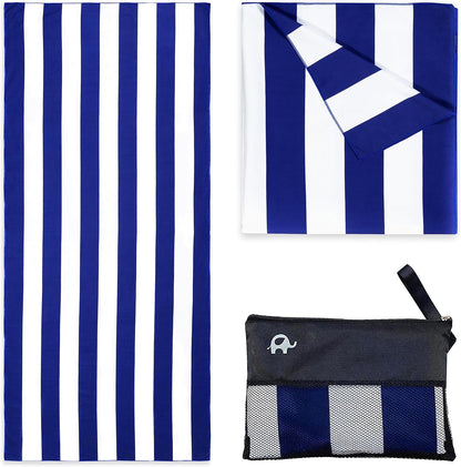 Elite Trend Microfiber Beach Towel for Adults with Bag - Extra Large 78x35 inch Lightweight Sand Free Quick Dry Towel for Travel, Swimming, Yoga, Camping (Cabana Navy)